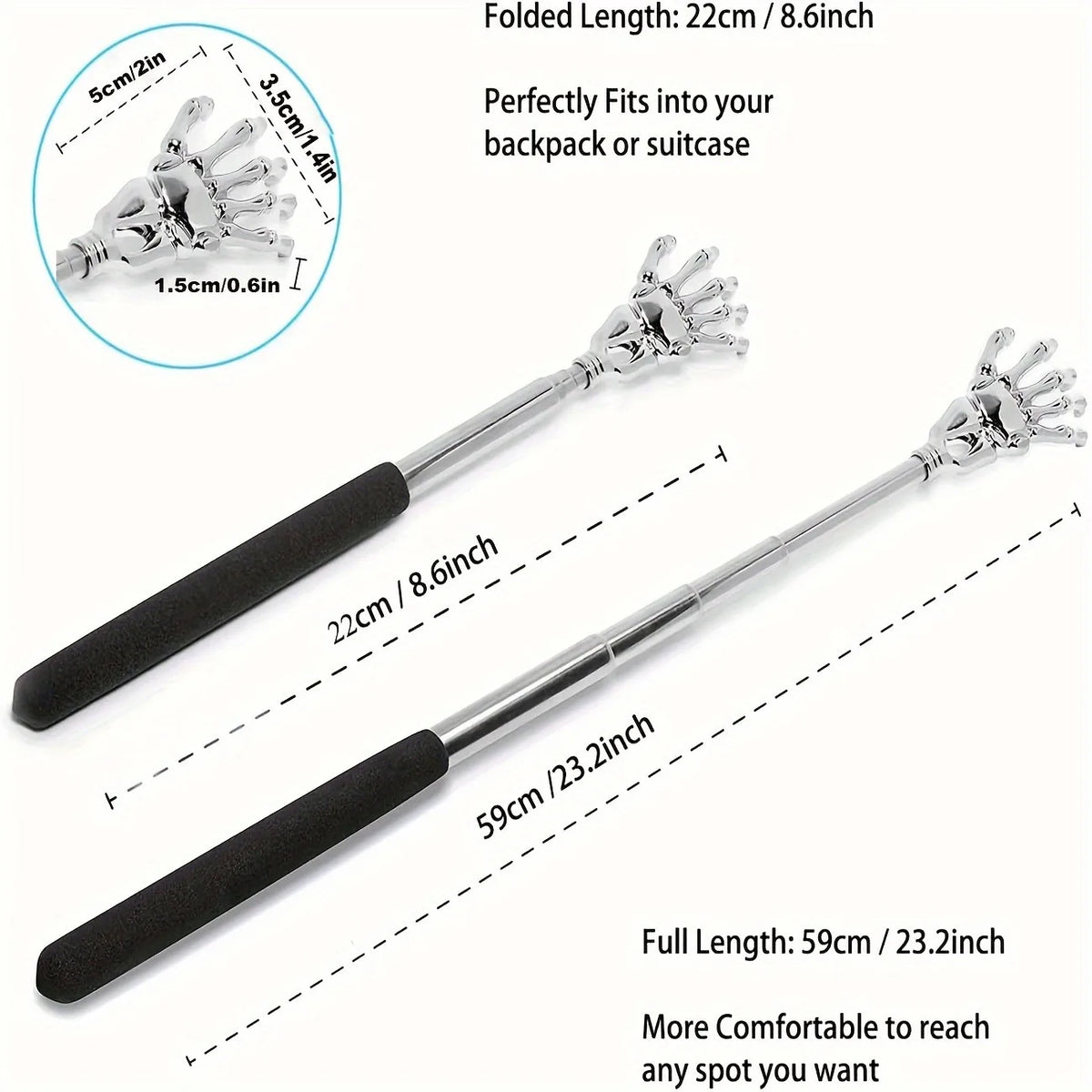 Gratte-dos télescopique en acier inoxydable